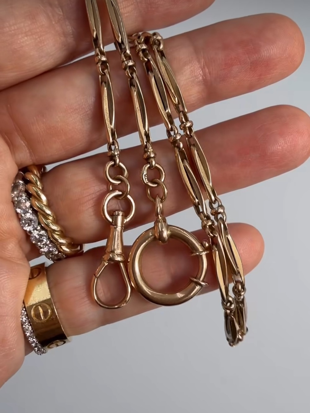 Solid 14kt Rosy Yellow Gold Watch Chain 15.75” 17.3 grams all sales final